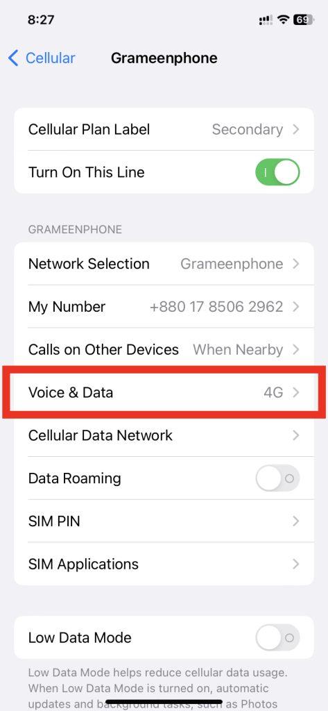 Select 4G Network over 5G step 3